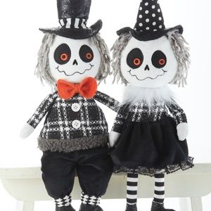 🛍️ Mr & Mrs Bones Skully Couple Sitting Rag Doll  Set 2 NEW Halloween